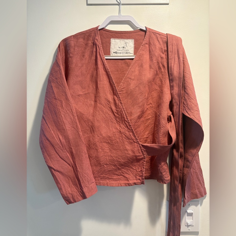 Not perfect linen Madrid wrap shirt with long sleeves- L